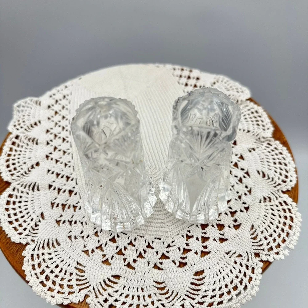 Vintage Clear Pressed Glass Salt and Pepper Shakers Starburst Diamond Pattern